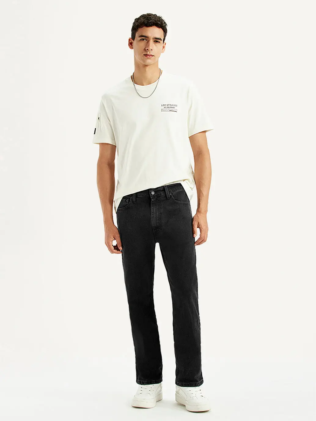 Men's 555 Black Relaxed Straight Fit Mid Rise Jeans 1