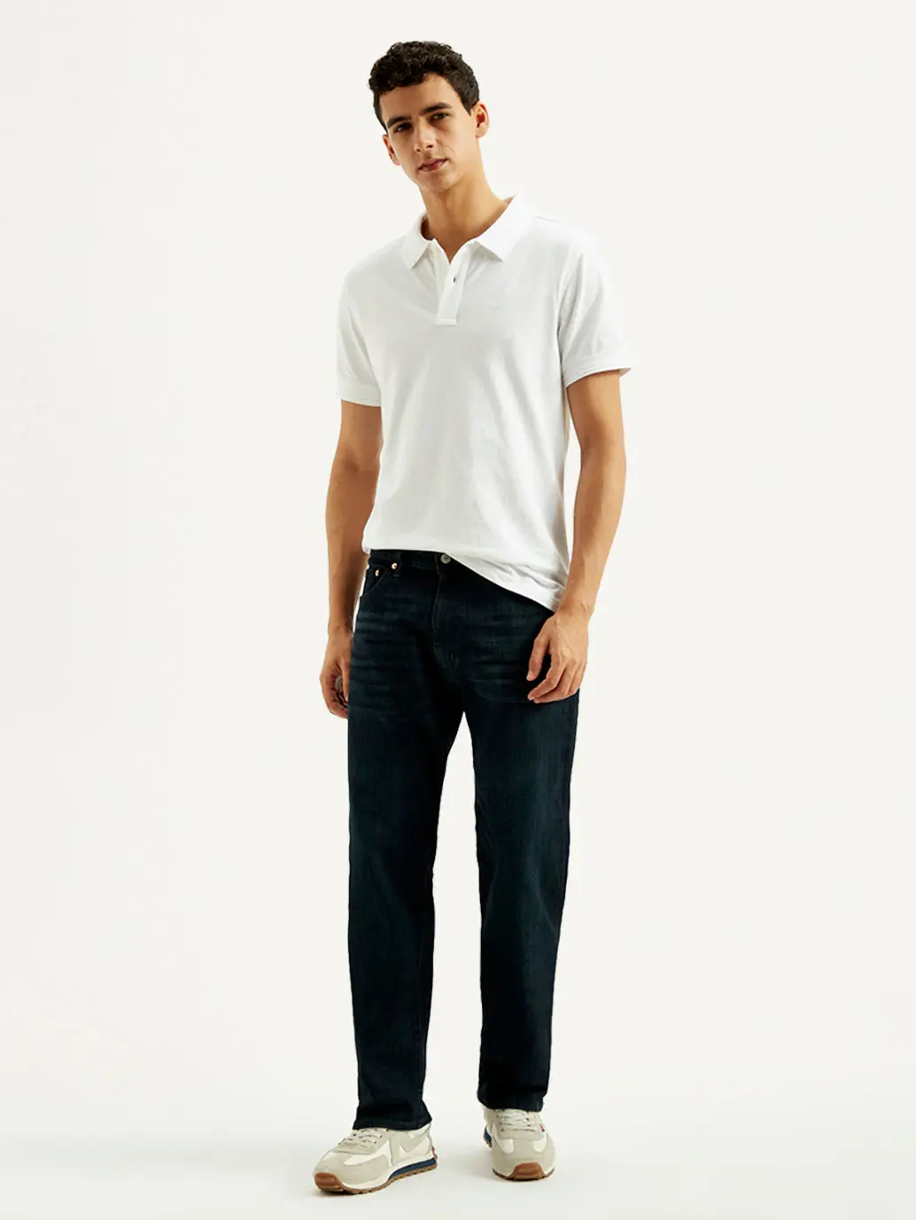 Men's 555 Dark Blue Relaxed Straight Fit Mid Rise Jeans 1