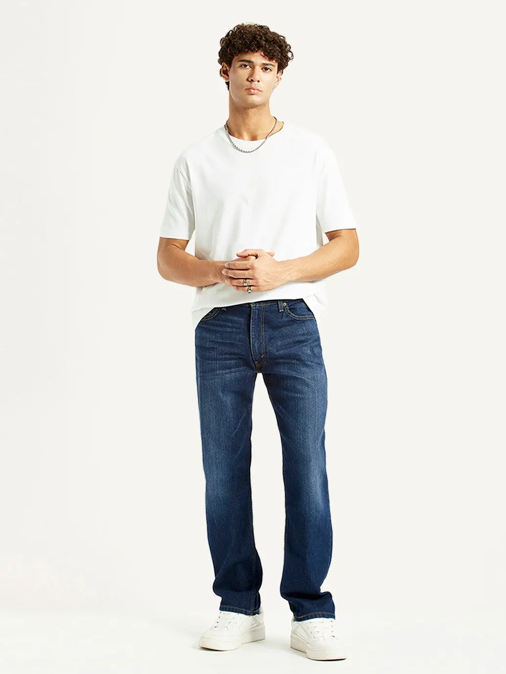 Men's 555 Dark Blue Relaxed Straight Fit Mid Rise Jeans 1