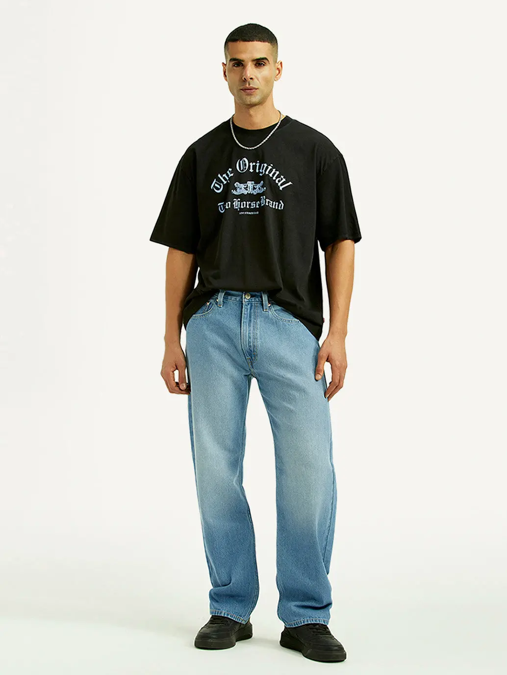 Men's 555 Light Blue Relaxed Straight Fit Mid Rise Jeans 1