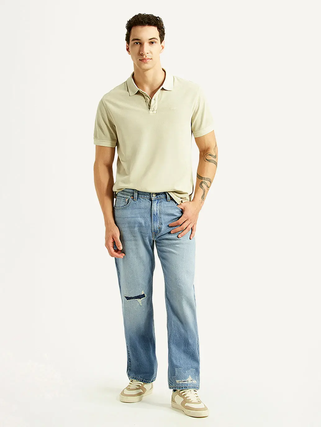 Men's 555 Light Blue Relaxed Straight Fit Mid Rise Jeans 1