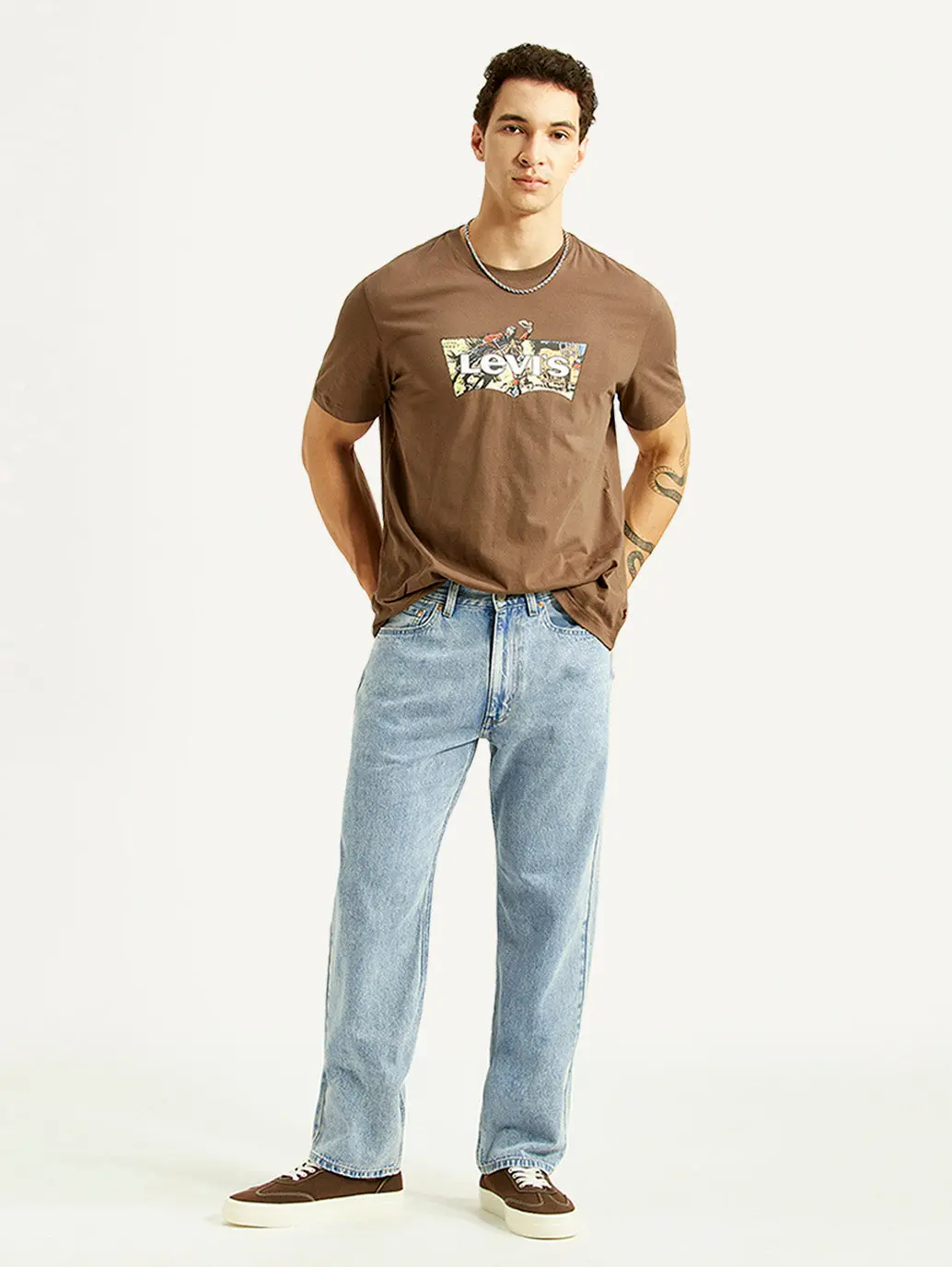 Men's 555 Light Blue Relaxed Straight Fit Mid Rise Jeans 1