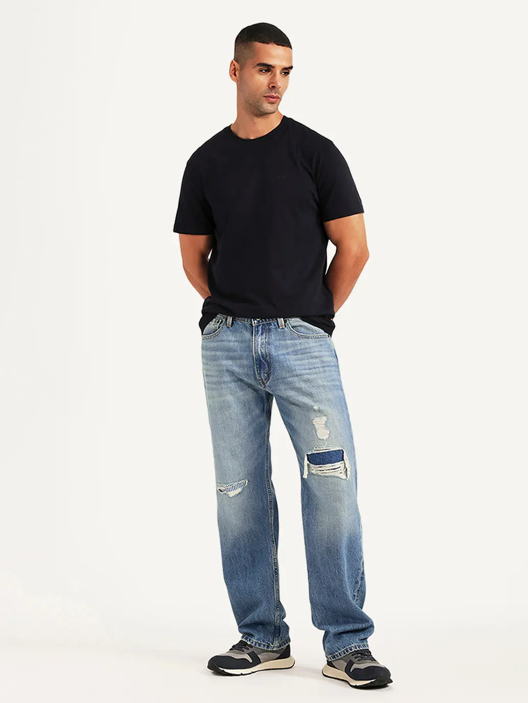 Men's 555 Light Blue Relaxed Straight Fit Mid Rise Jeans 1