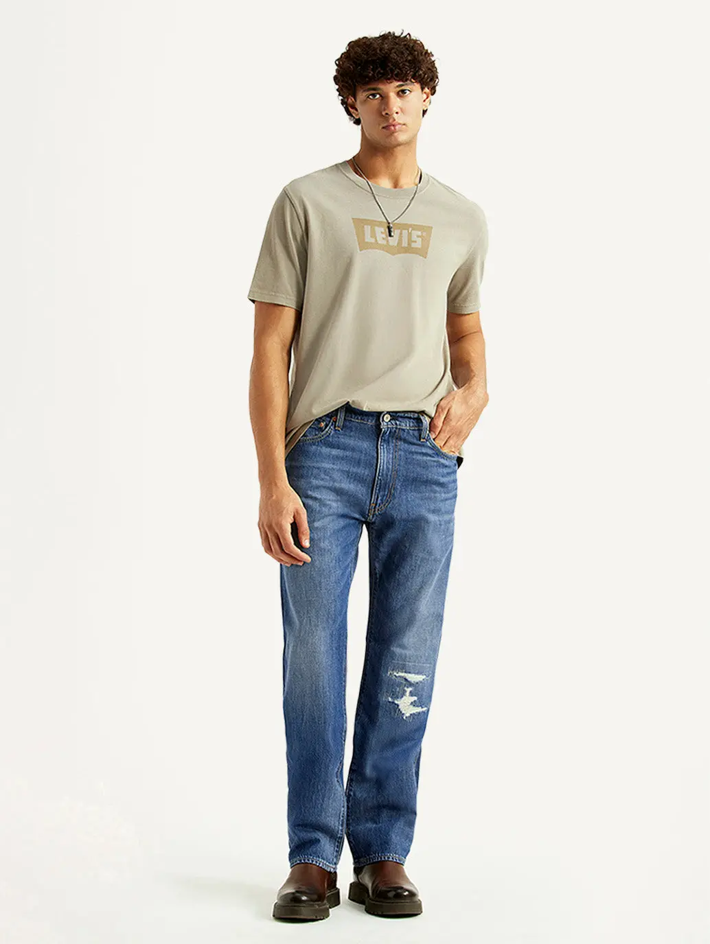 Men's 555 Blue Relaxed Straight Fit Mid Rise Selvedge Jeans 1