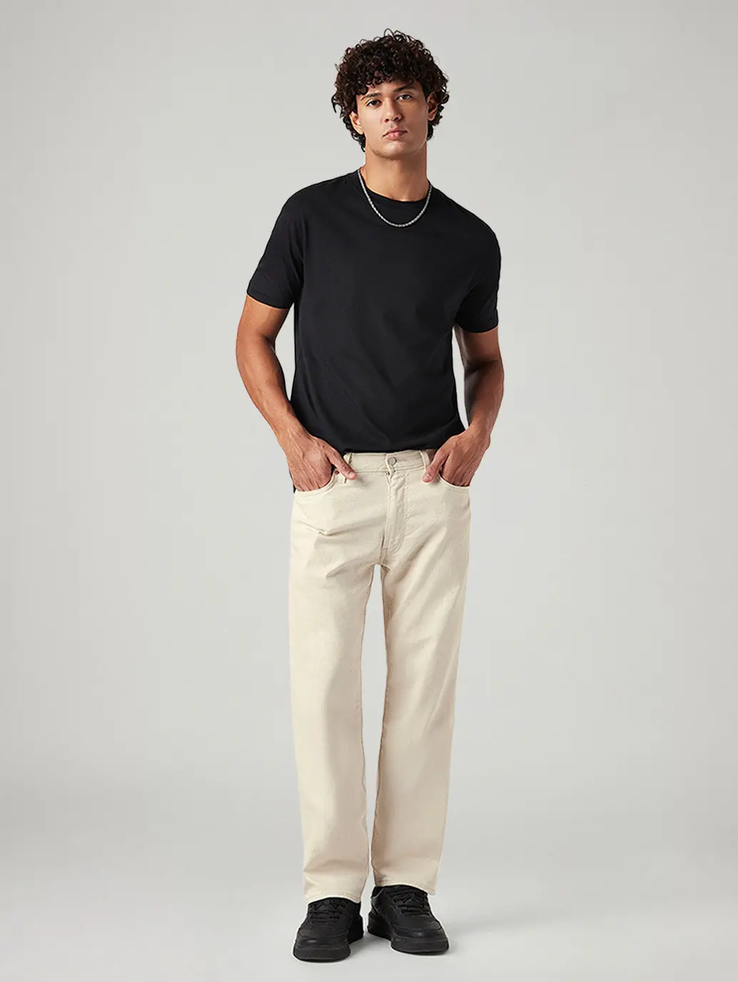 Men's 555 Beige Relaxed Straight Fit Mid Rise Linen Jeans 1