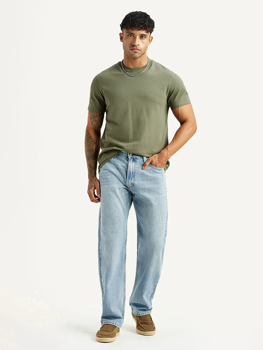 Men's 555 Light Blue Relaxed Straight Fit Mid Rise Jeans 1