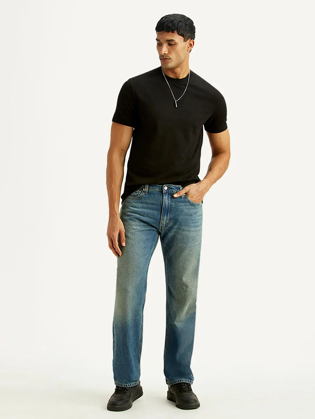 Men's 555 Blue Relaxed Straight Fit Mid Rise Tinted Jeans 1