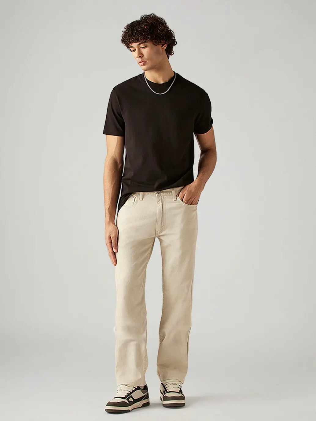 Men's 555 Beige Relaxed Straight Fit Mid Rise Jeans 7