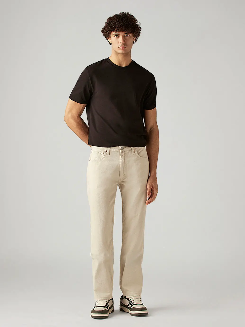 Men's 555 Beige Relaxed Straight Fit Mid Rise Jeans 1