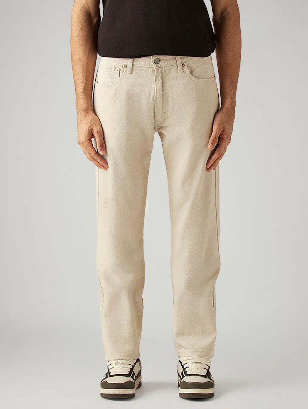 Men's 555 Beige Relaxed Straight Fit Mid Rise Jeans 2