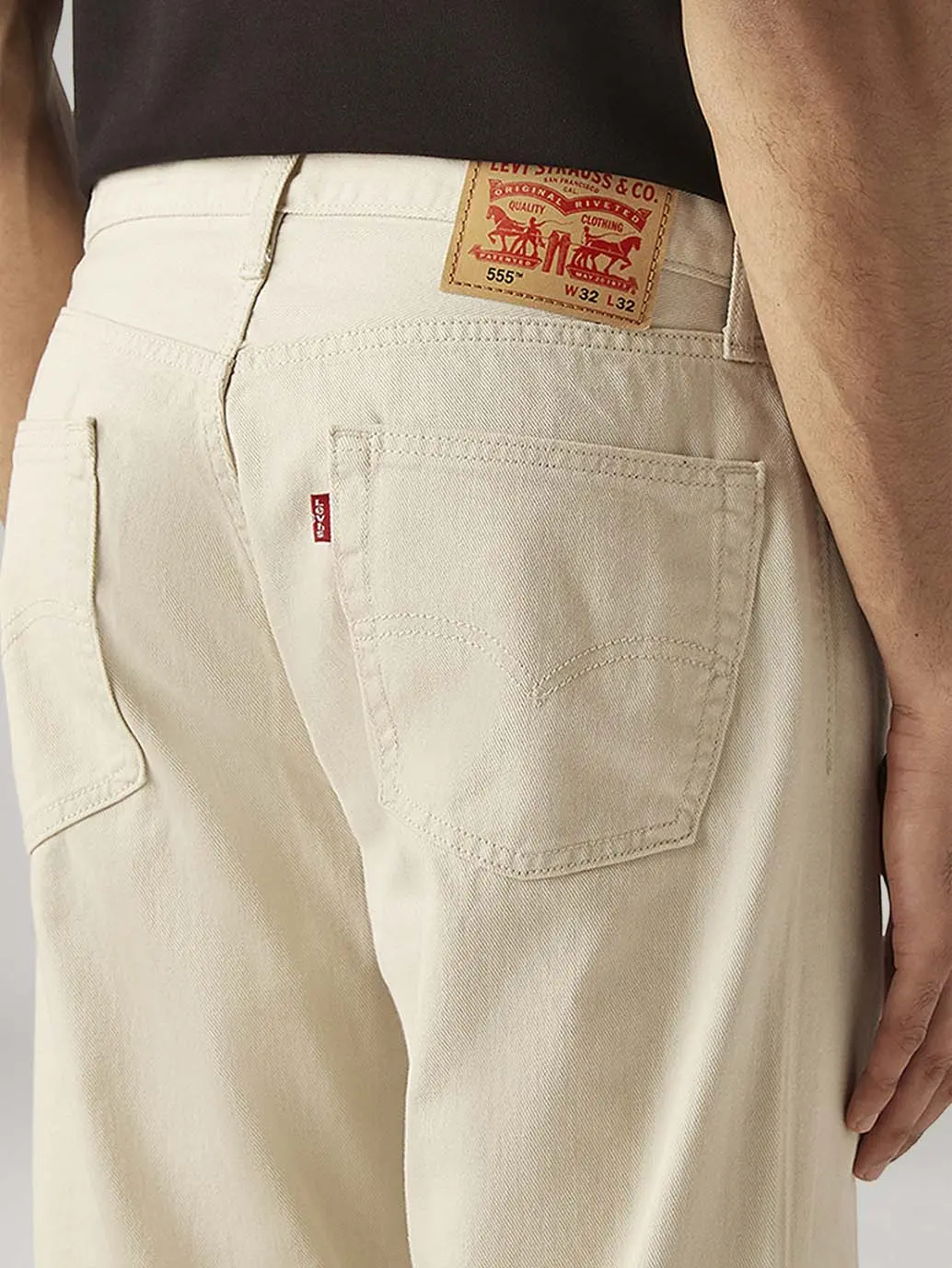 Men's 555 Beige Relaxed Straight Fit Mid Rise Jeans 5