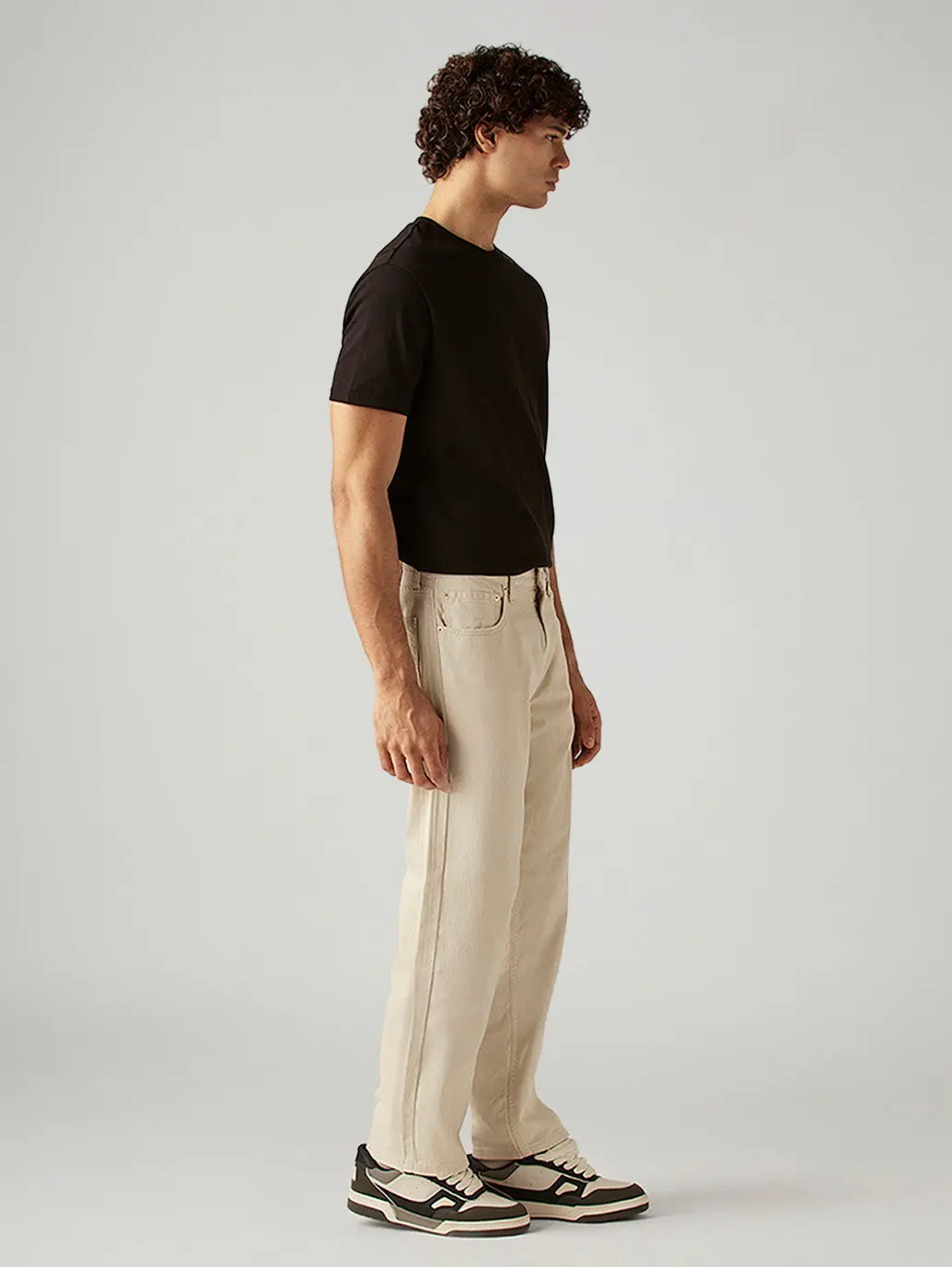 Men's 555 Beige Relaxed Straight Fit Mid Rise Jeans 6