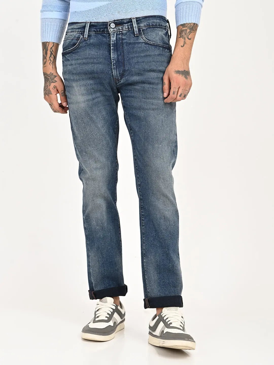 Men's Redloop 513 Blue Slim Straight Fit Mid Rise Jeans 1