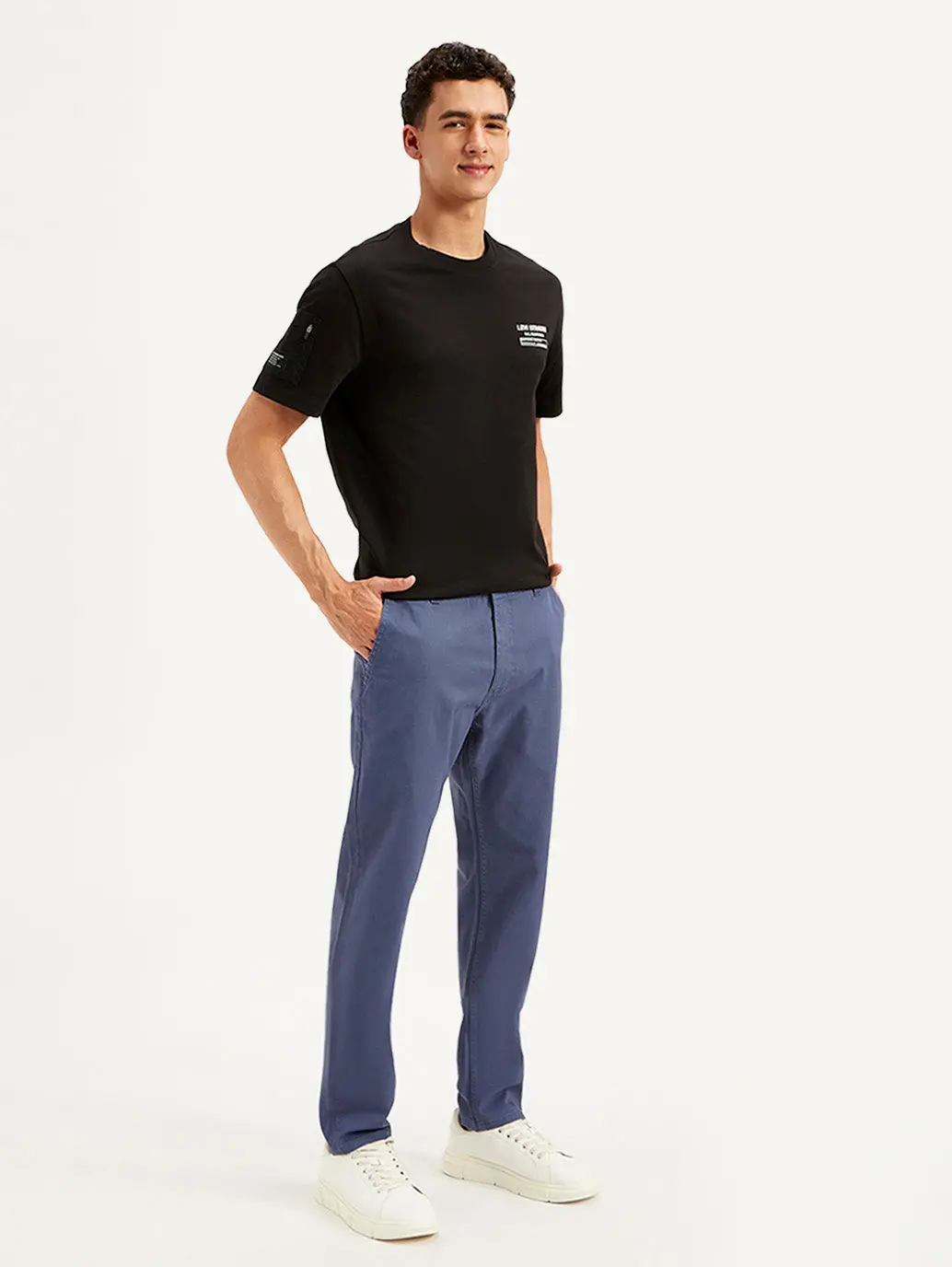 Men's Greyish Blue Tapered Chinos 5