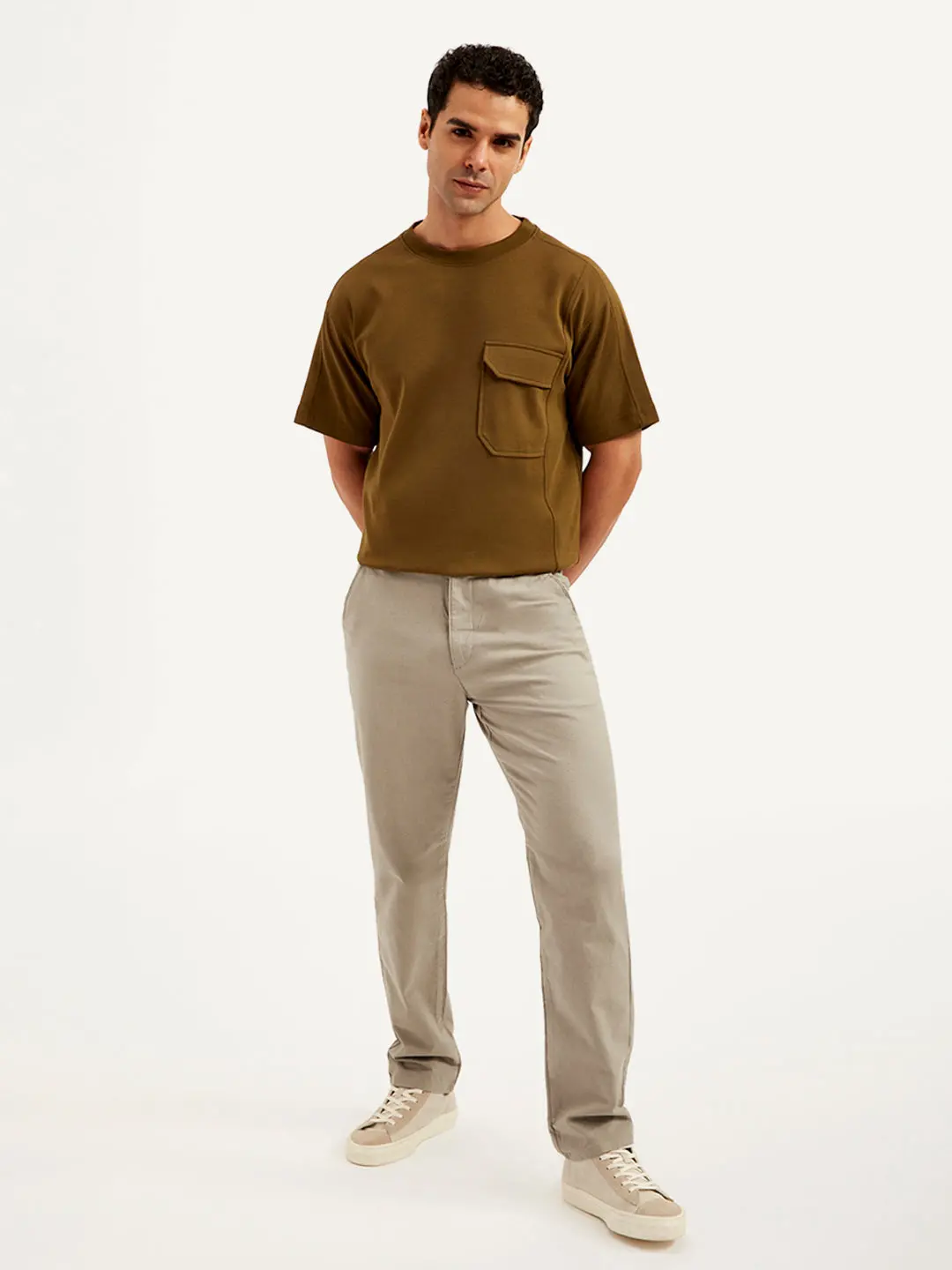 Men's Brown Authentic Straight Fit Linen Chinos 1