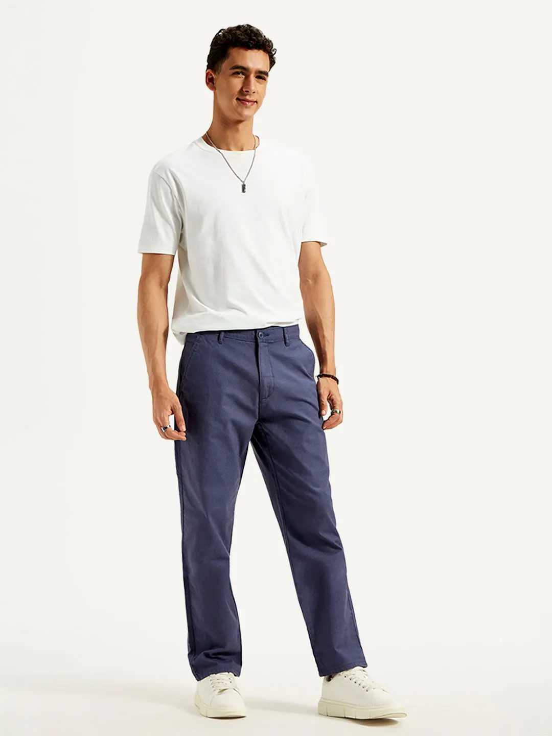 Men's Blue Authentic Straight Fit Linen Chinos 1