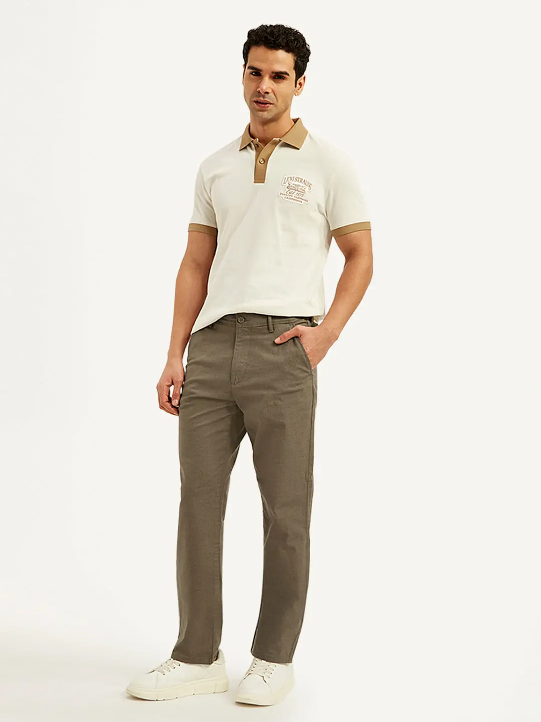 Men's Brown Authentic Straight Fit Linen Chinos 1