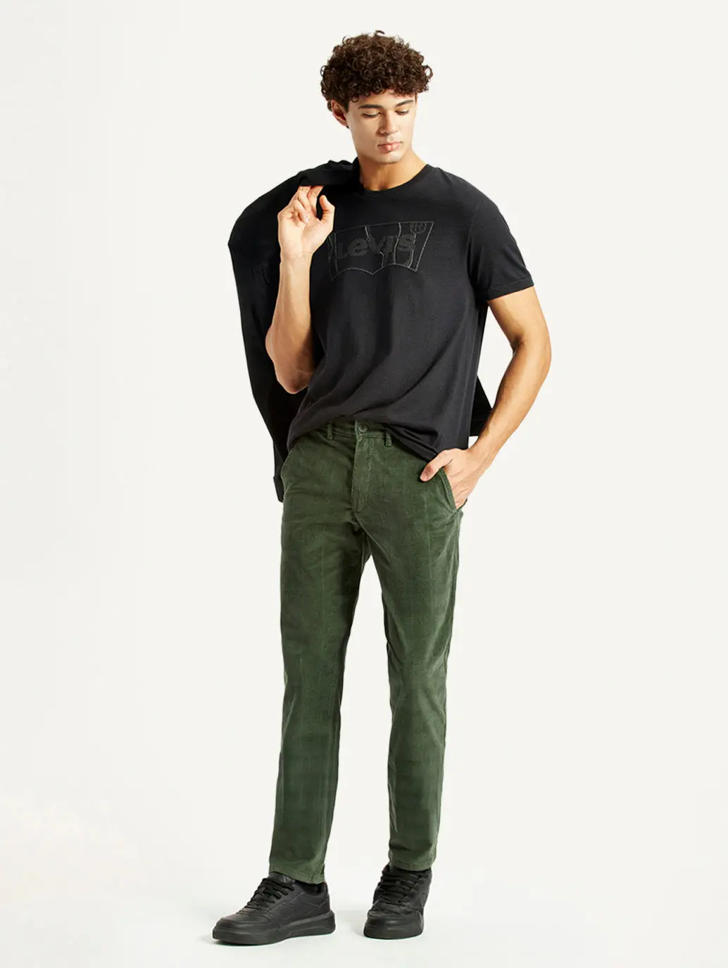 Men's Olive Green Slim Fit Corduroy Trousers 1