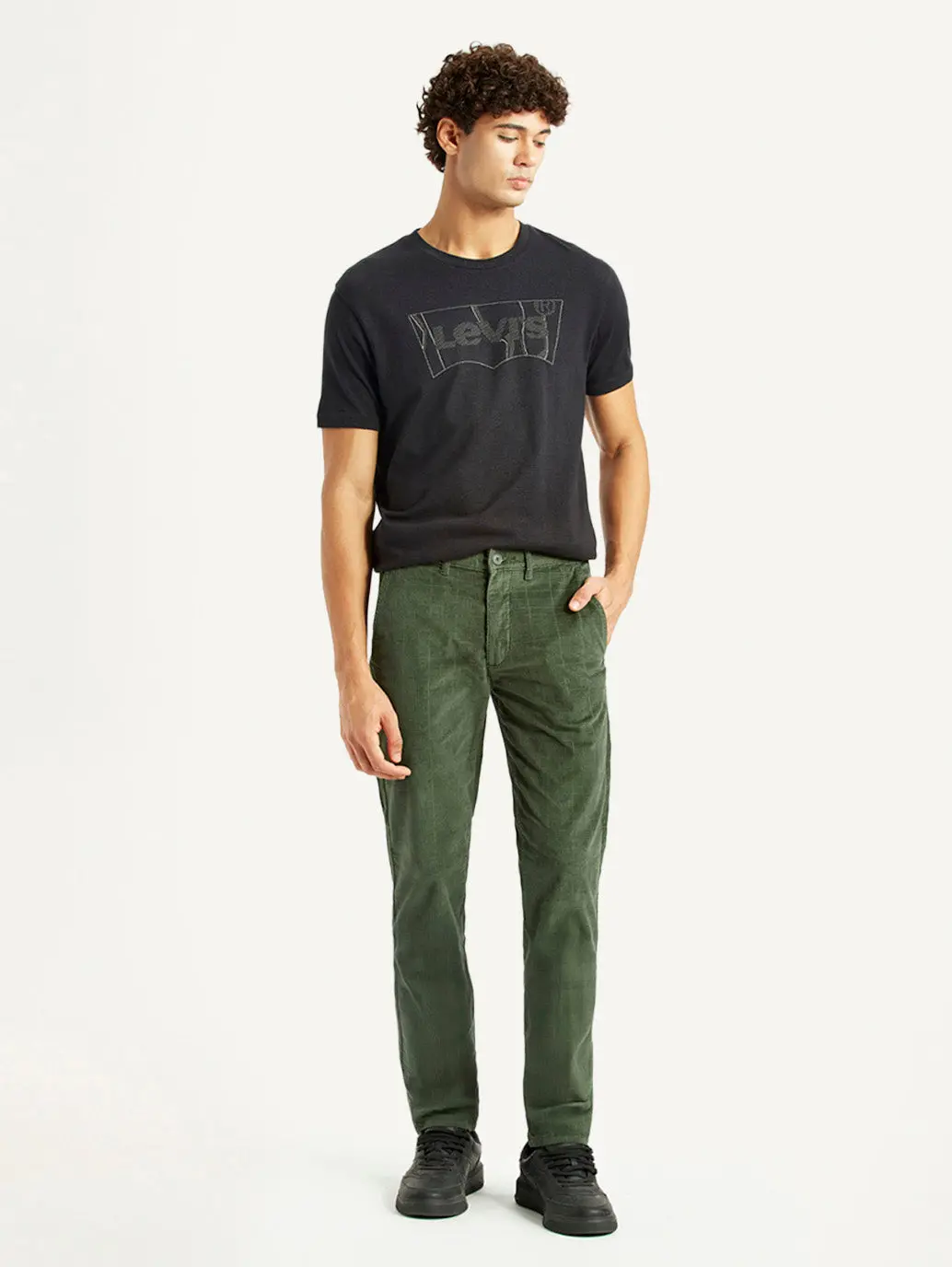 Men's Olive Green Slim Fit Corduroy Trousers 2