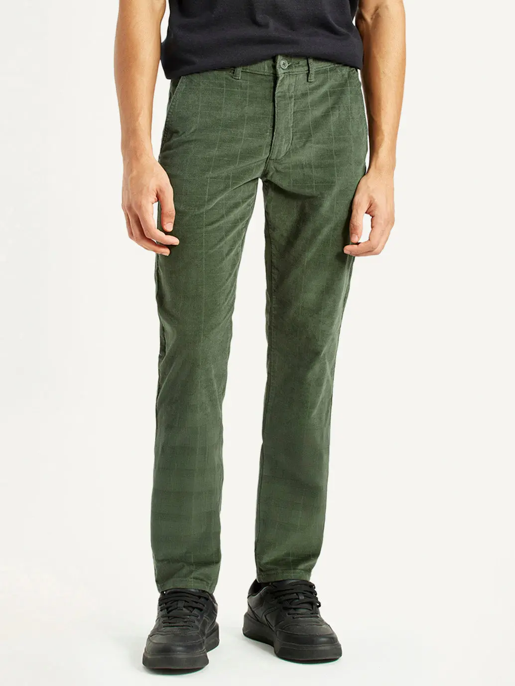 Men's Olive Green Slim Fit Corduroy Trousers 3