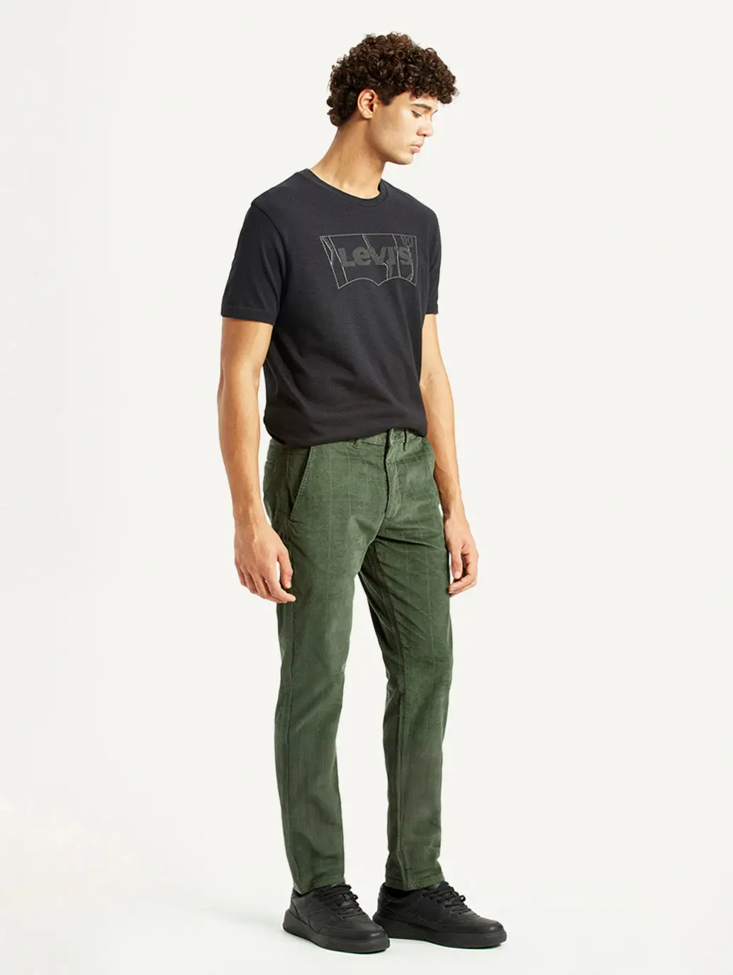 Men's Olive Green Slim Fit Corduroy Trousers 6