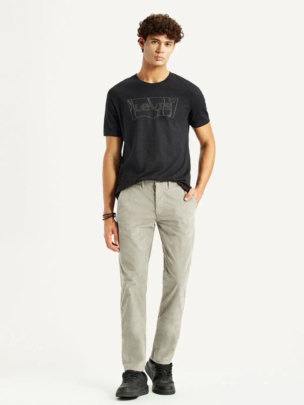 Men's Light Grey Slim Fit Tapered Corduroy Trousers 1