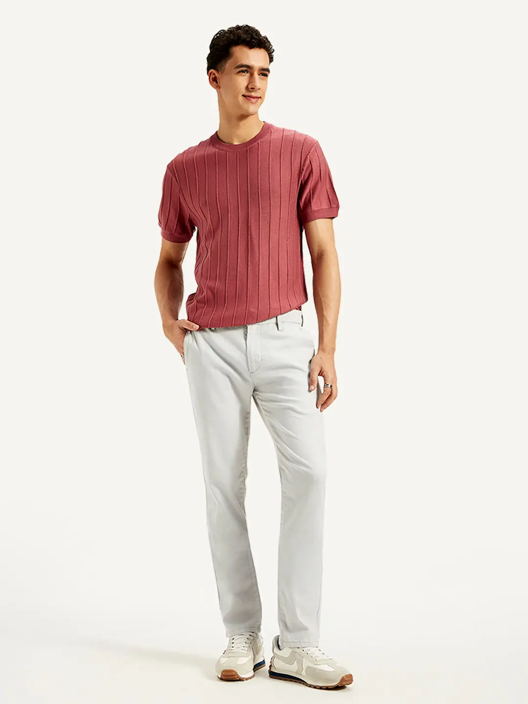 Men's Redloop Light-Grey Slim Fit Linen Chinos 1