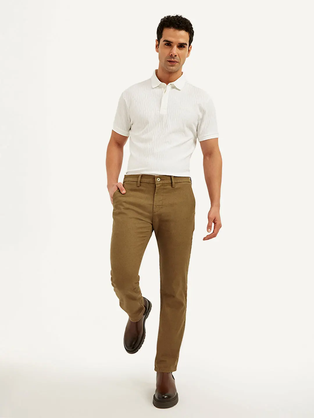 Men's Redloop Brown Slim Fit Linen Chinos 1