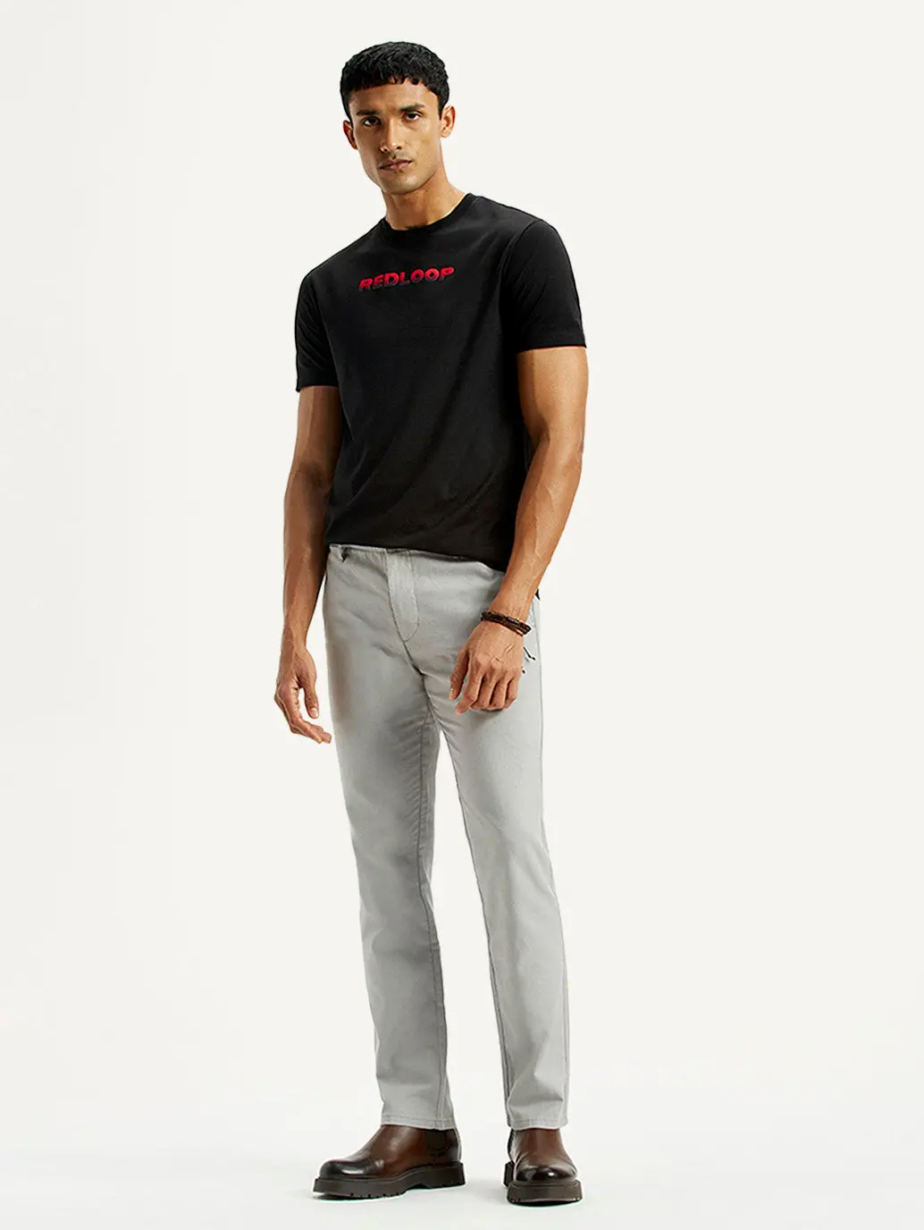 Men's Redloop 511 Grey Slim Fit Mid Rise Linen Chinos 7