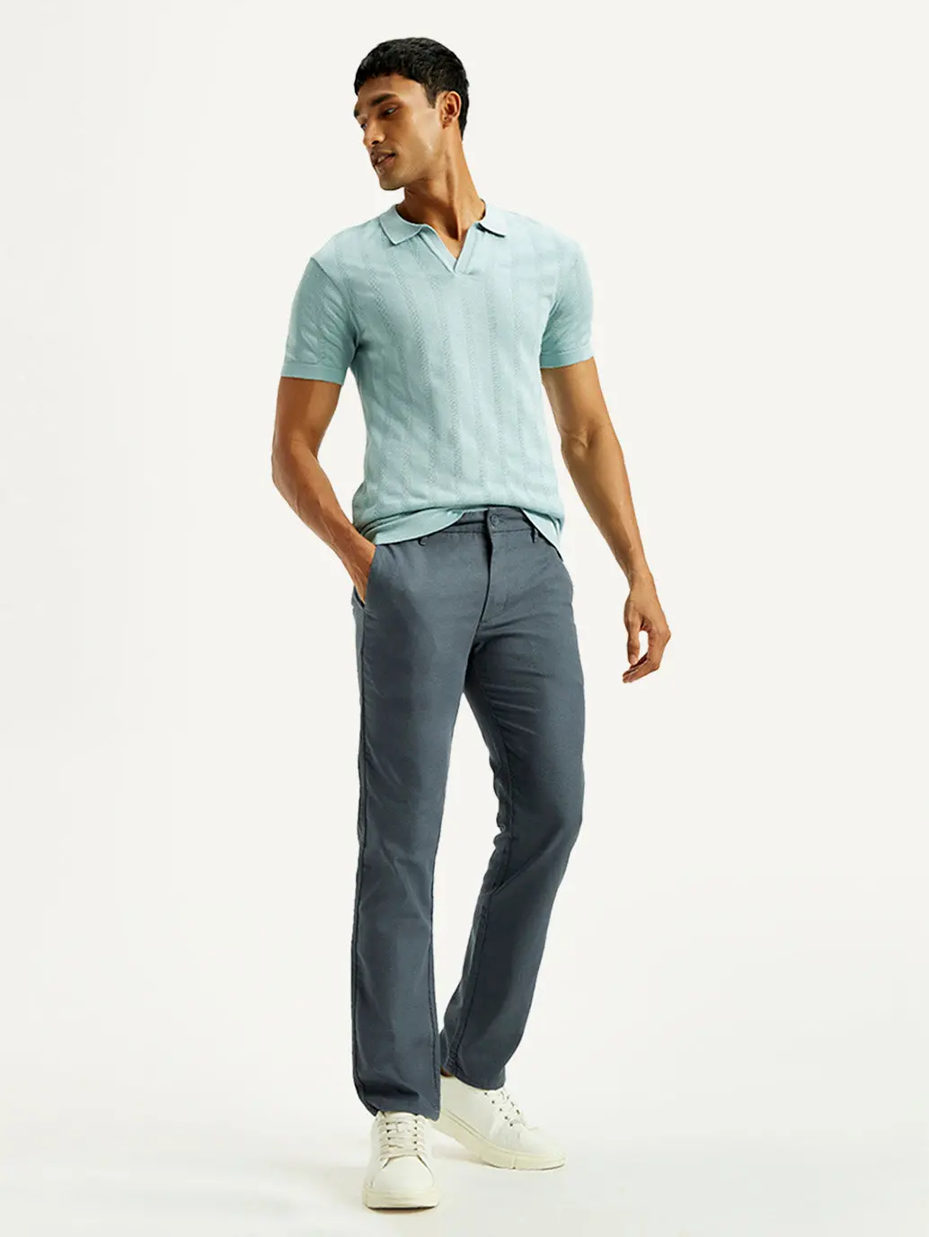 Men's Redloop 511 Blue Slim Fit Mid Rise Linen Chinos 1