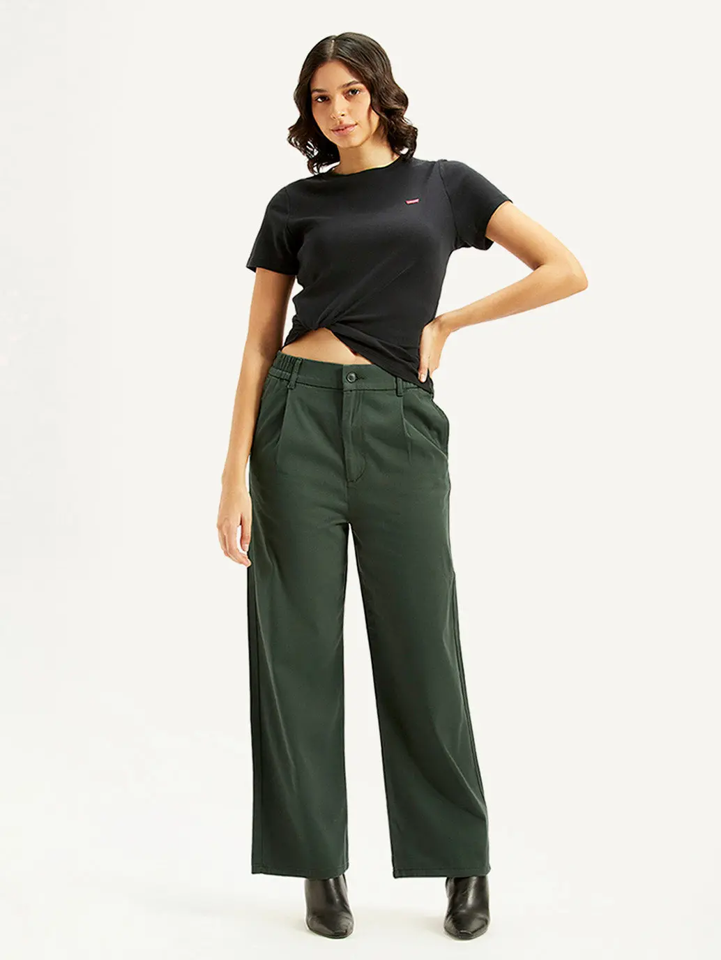 Women's High Rise Olive Loose Fit Trousers 1