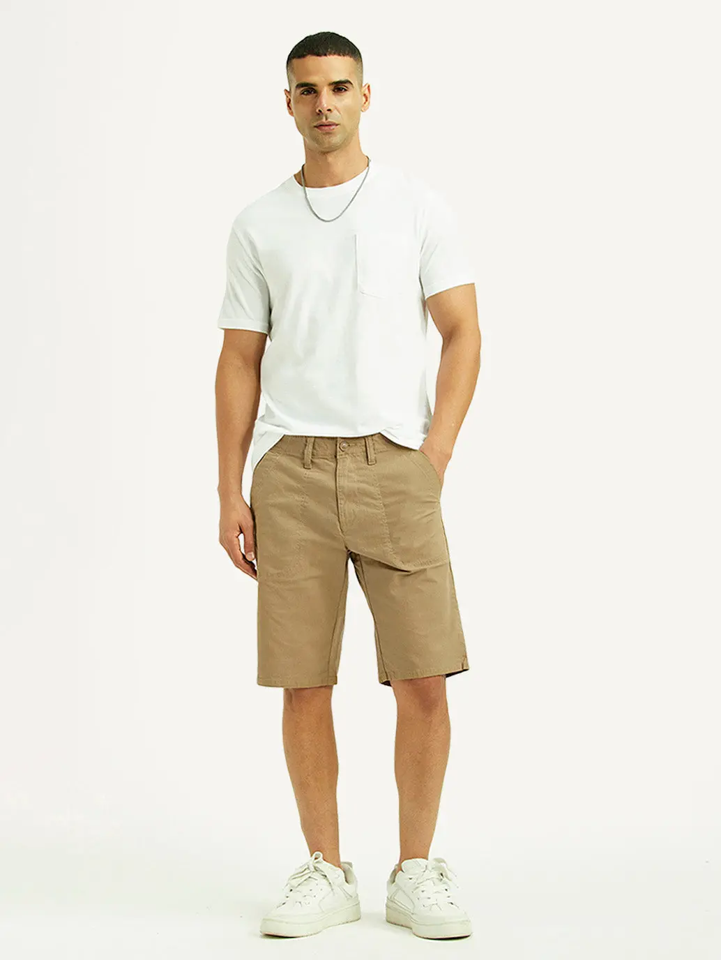 Men's Beige Tapered Fit Mid Rise Shorts 1