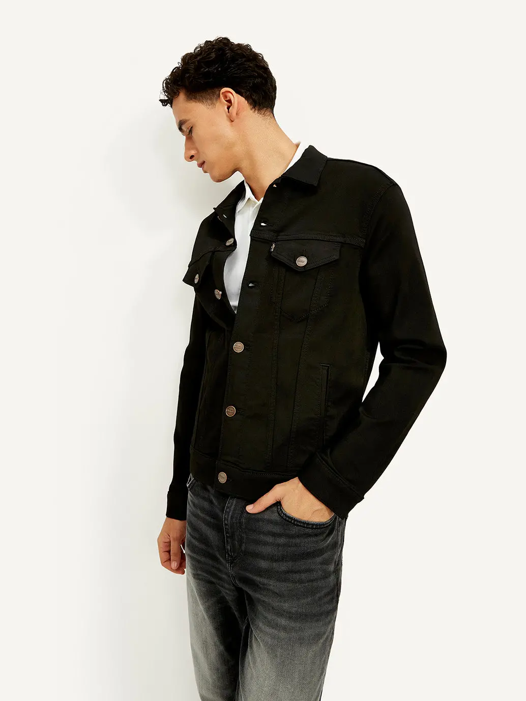 Men's Redloop Solid Black Spread Collar Jacket 1