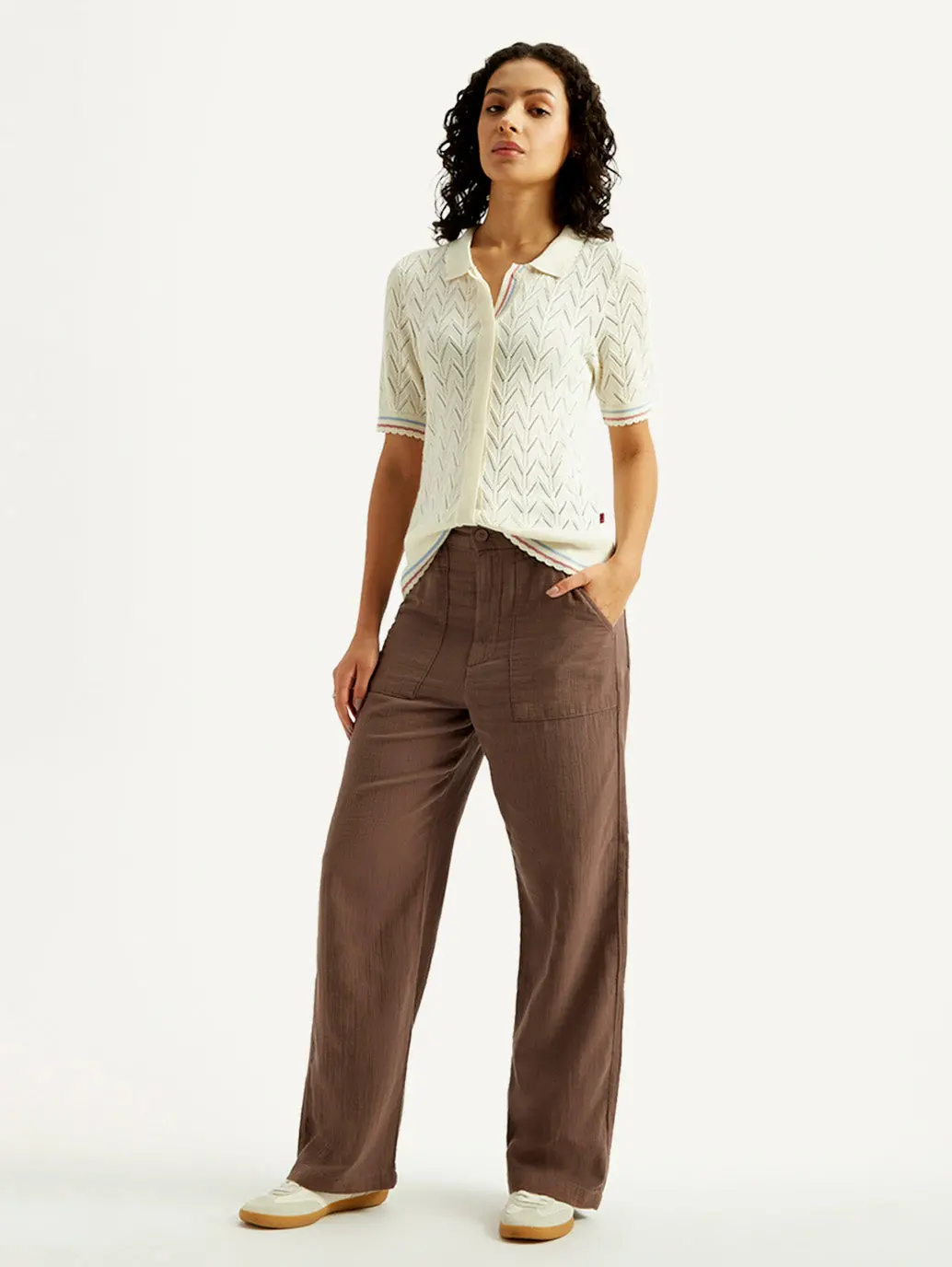 Women's Brown Loose Fit Mid Rise Trousers 1