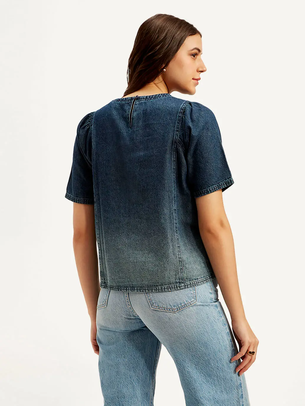 Women's Ombre Blue Round Neck Top 3