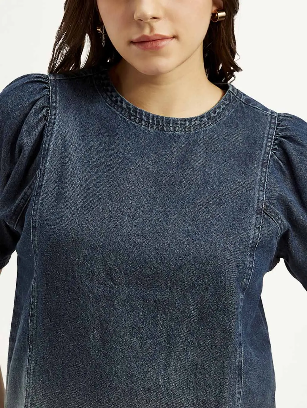 Women's Ombre Blue Round Neck Top 4