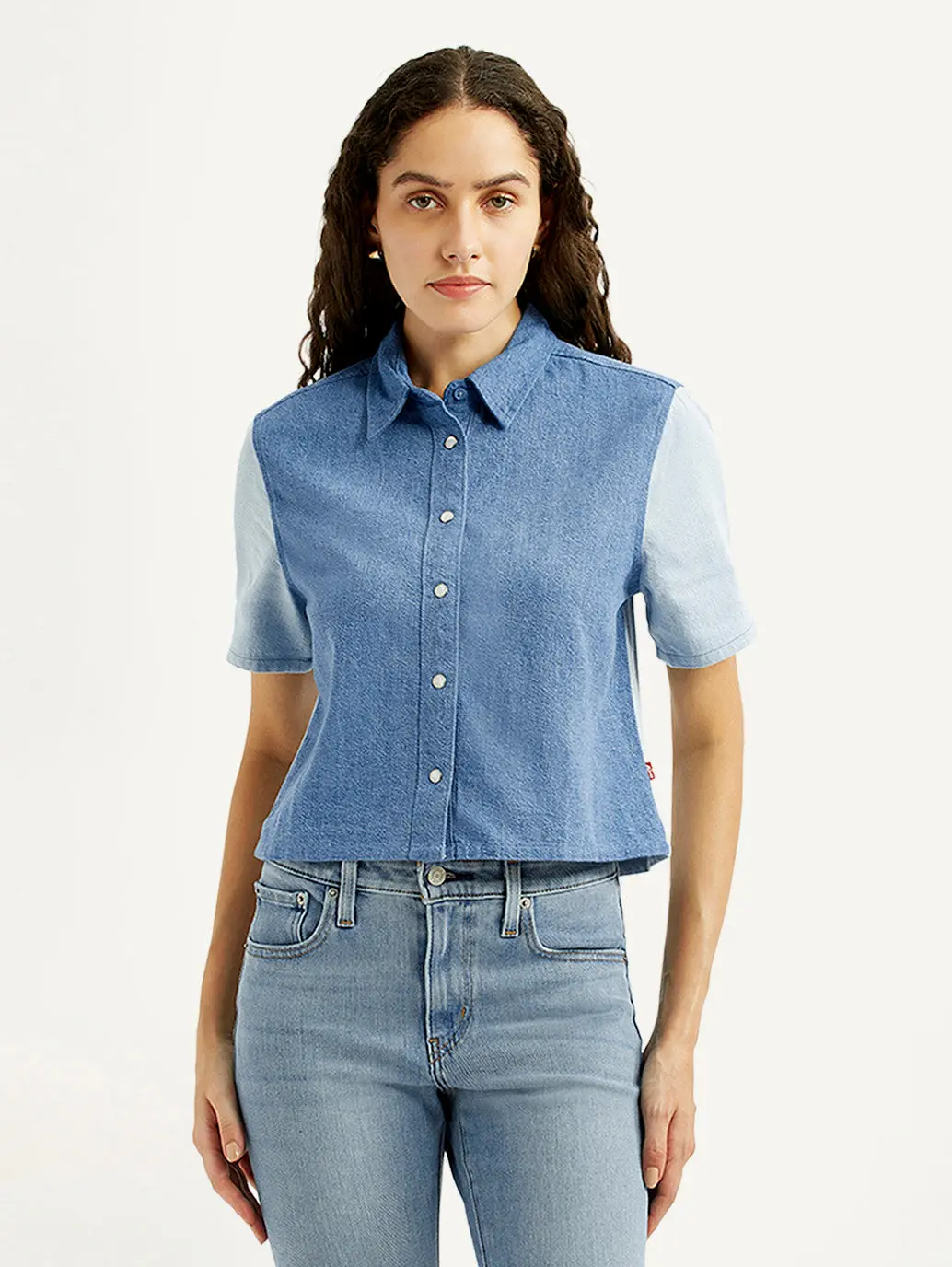 Women's Colorblock Blue Relaxed Fit Shirt 1