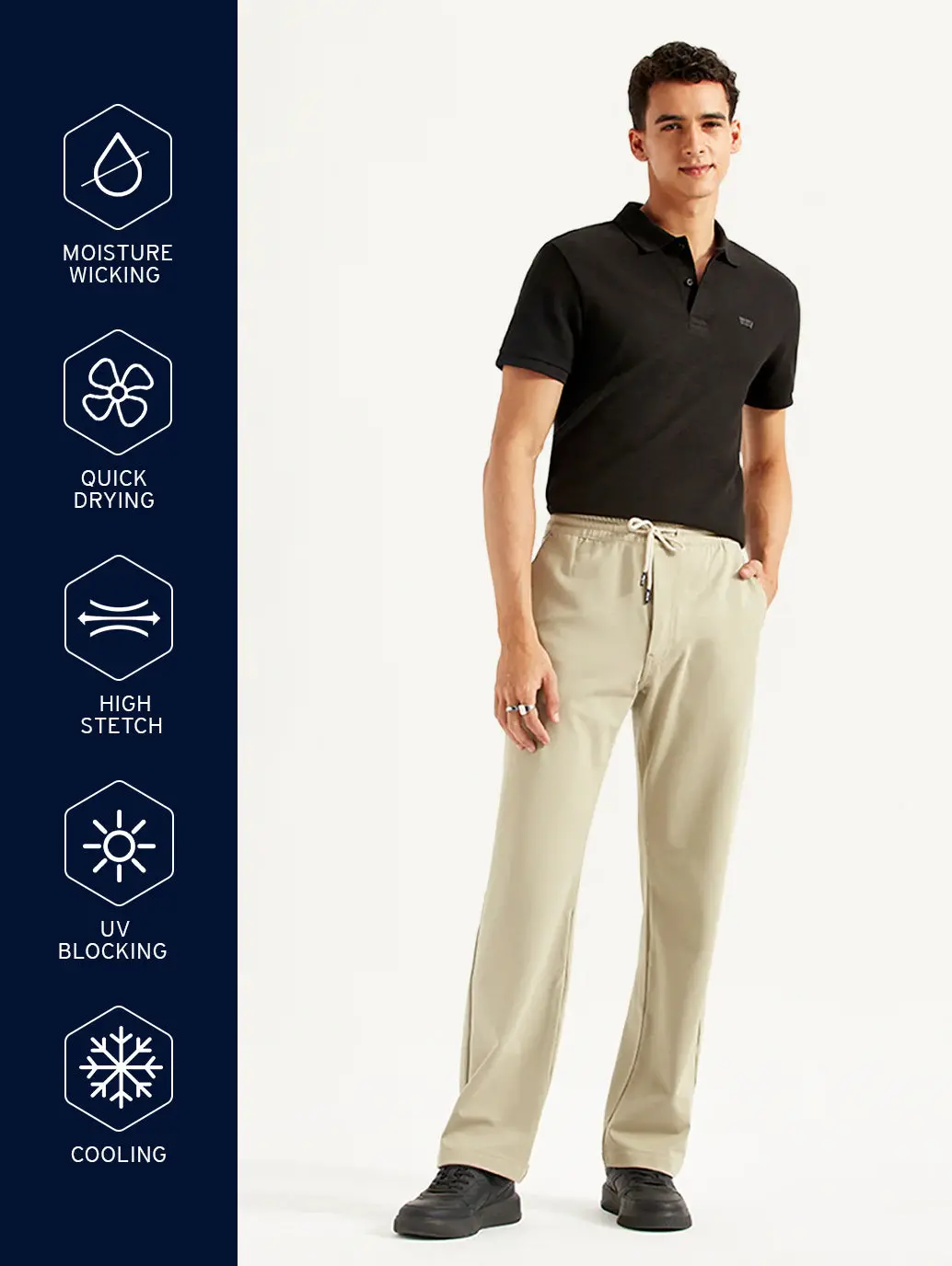 Men's 555'96 Beige Relaxed Straight Fit Tech Pants 1