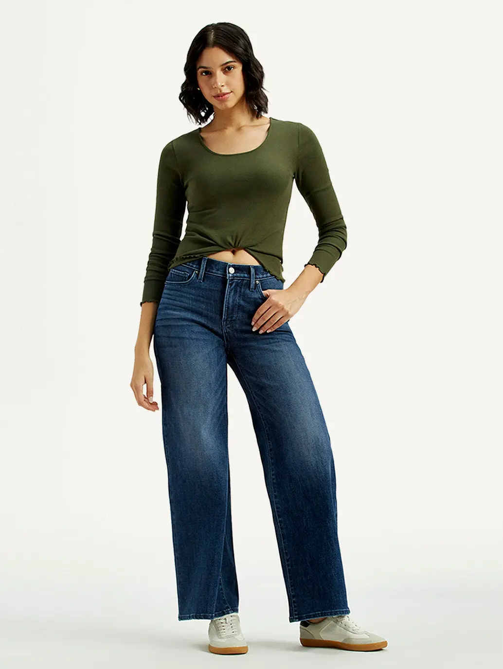 Women's 318 Dark Indigo Shaping Wide Leg Fit Mid Rise Jeans 1