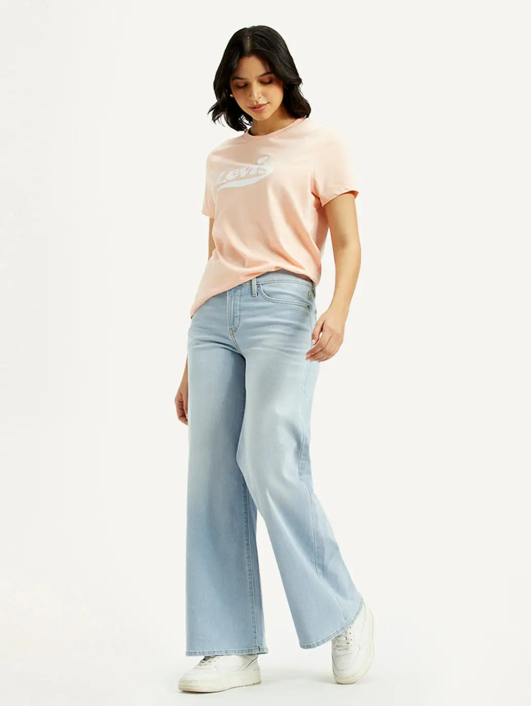 Women's 318 Light Indigo Shaping Wide Leg Fit Mid Rise Jeans 5
