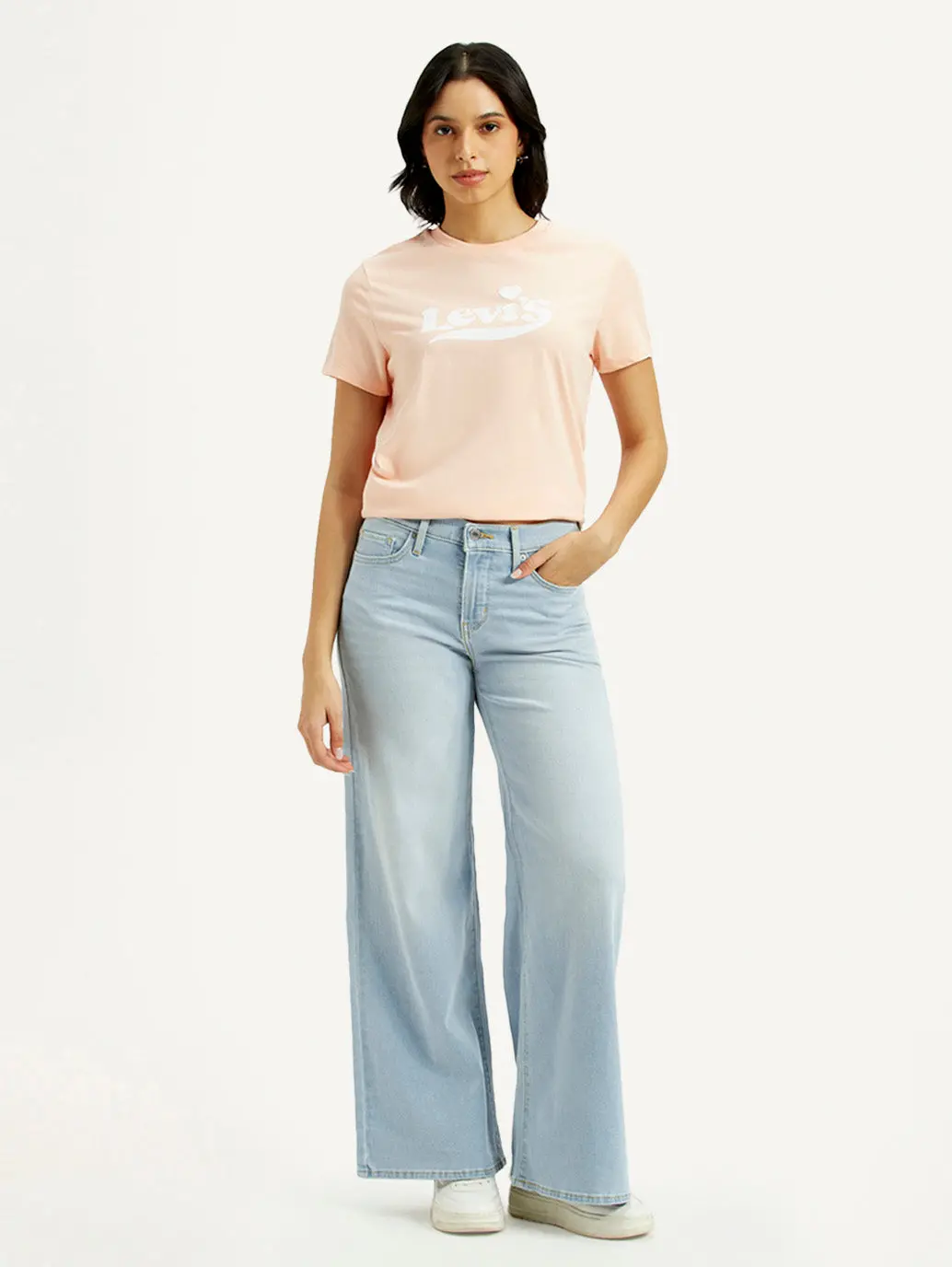 Women's 318 Light Indigo Shaping Wide Leg Fit Mid Rise Jeans 1