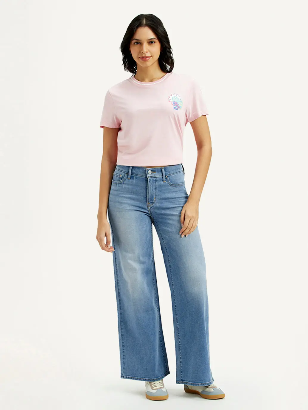 Women's 318 Med Indigo Shaping Wide Leg Fit Mid Rise Jeans 1