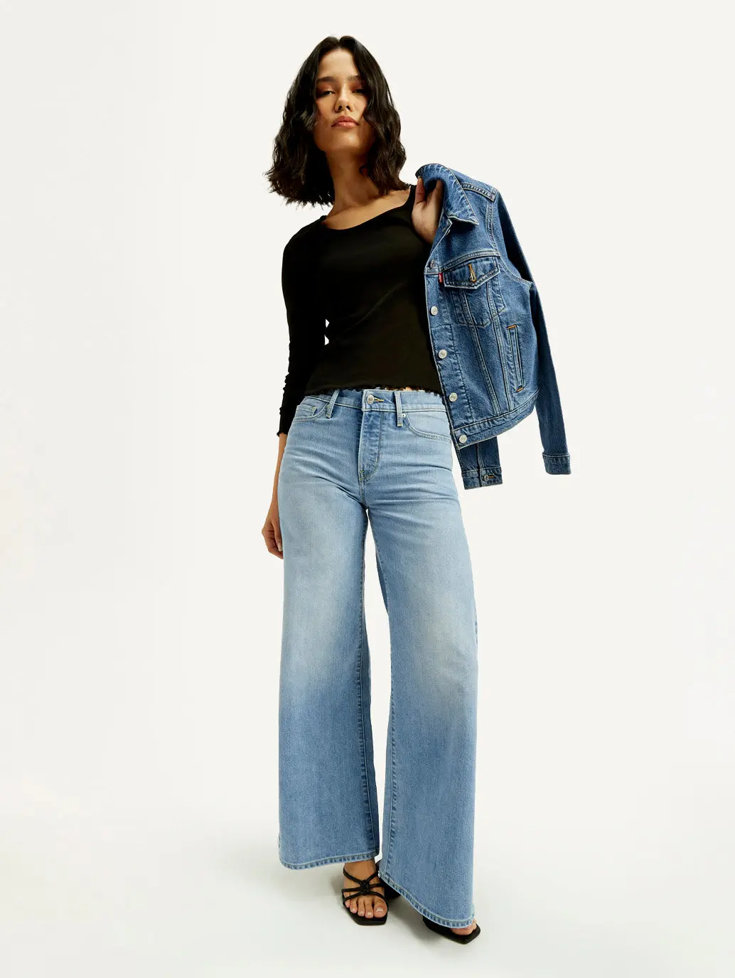 Women's 318 Light Blue Shaping Wide Leg Fit Mid Rise Jeans 1