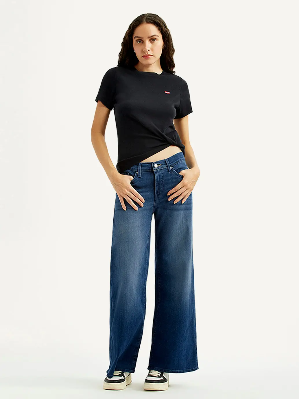 Women's 318 Blue Shaping Wide Leg Fit Mid Rise Jeans 1
