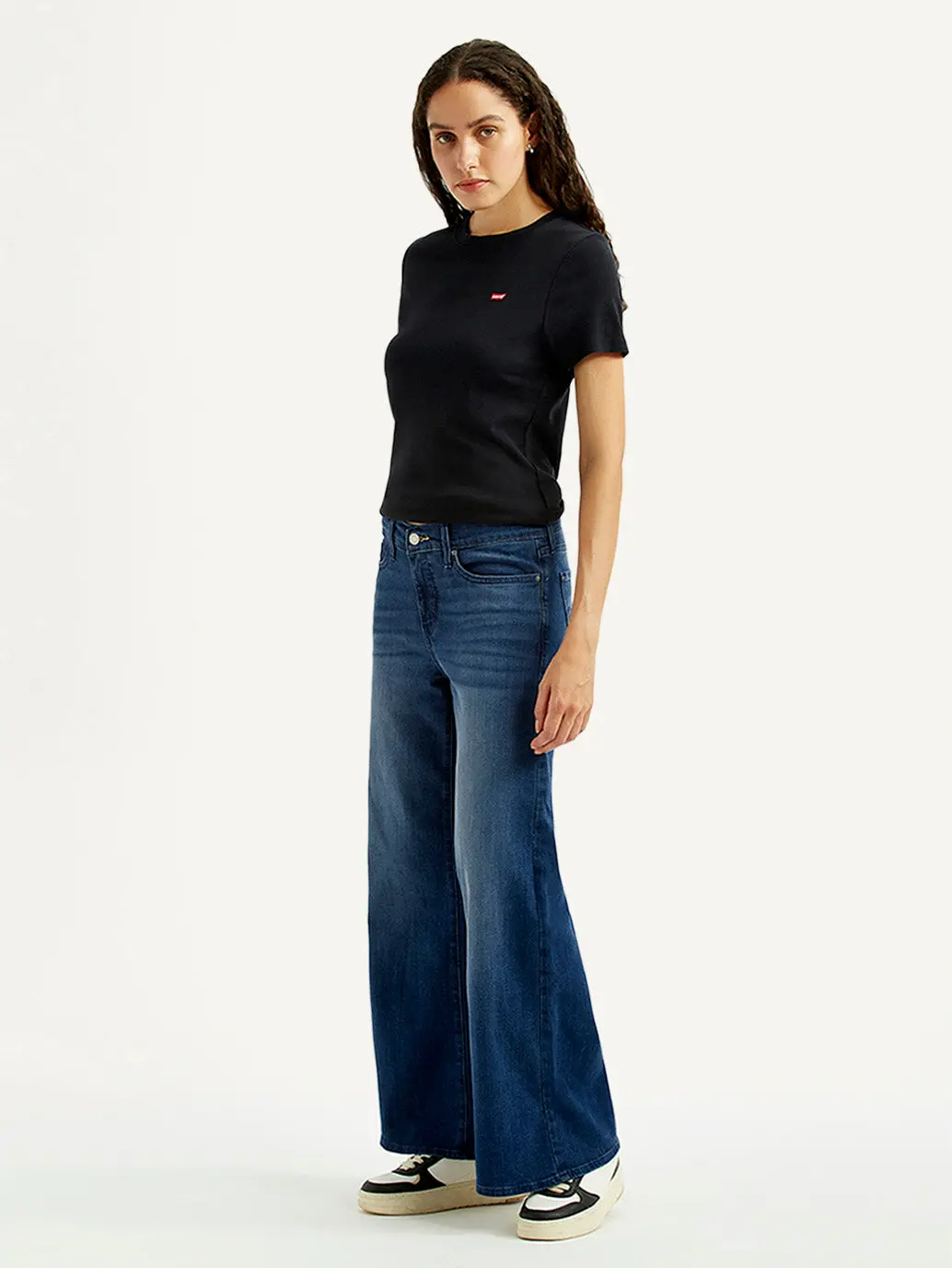 Women's 318 Blue Shaping Wide Leg Fit Mid Rise Jeans 5