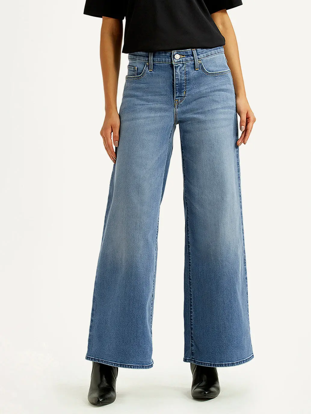 Women's 318 Med Indigo Shaping Wide Leg Fit Mid Rise Jeans 3