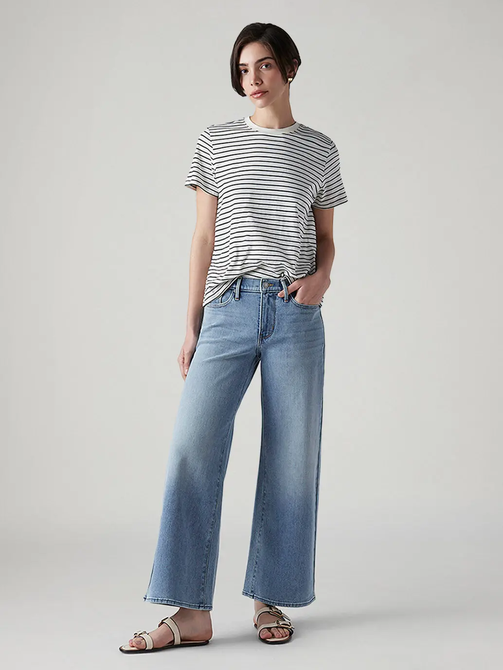 Women's 318 Light Indigo Shaping Wide Leg Fit Mid Rise Jeans 1