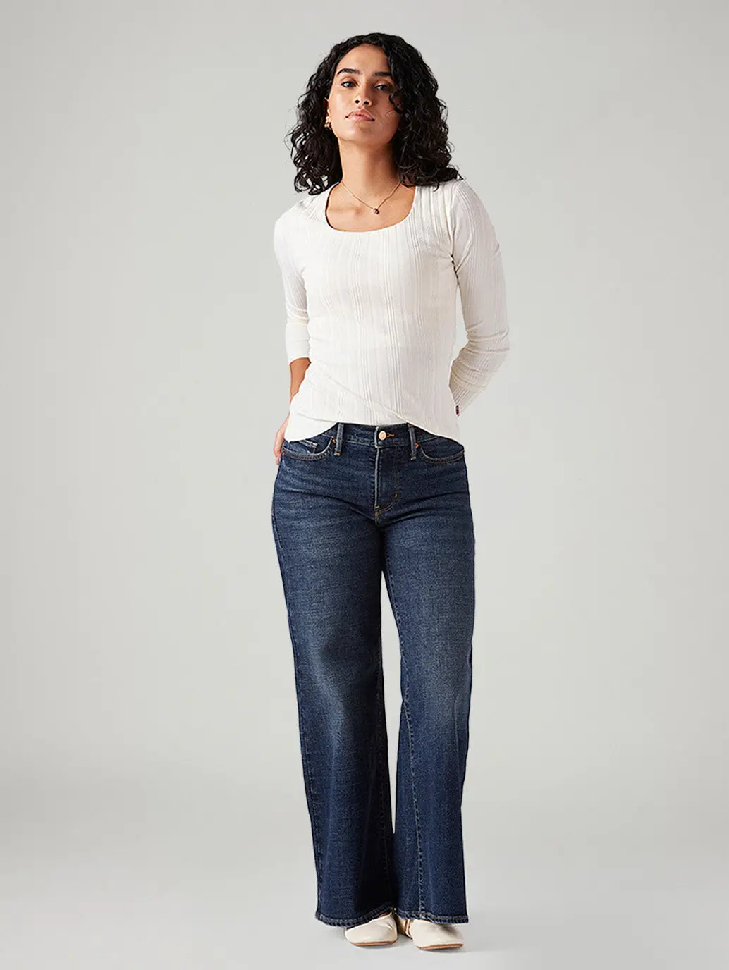Women's 318 Blue Shaping Wide Leg Fit Mid Rise Jeans 1