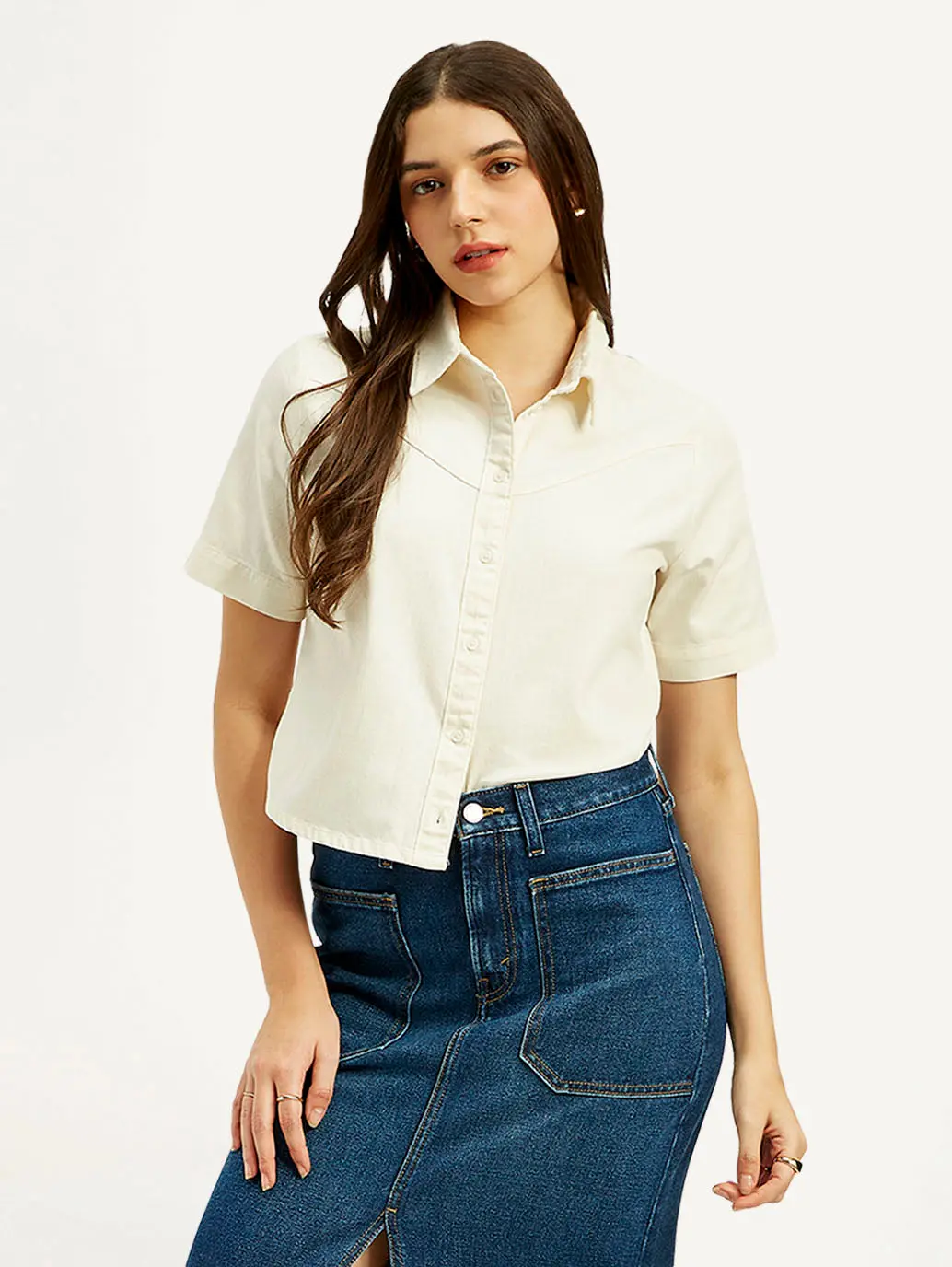 Women's Solid Spread Collar Shirt 1