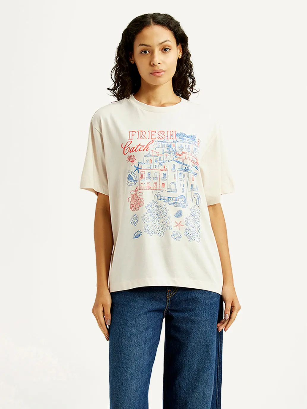 Women's Graphic Print Off White Oversized T-Shirt 2